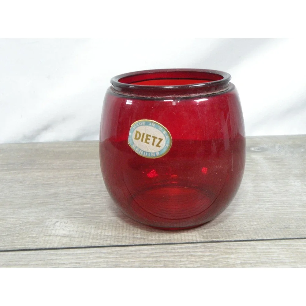 Vintage Dietz Red Glass Lantern Globe Candle Holder Votive Ruby Red